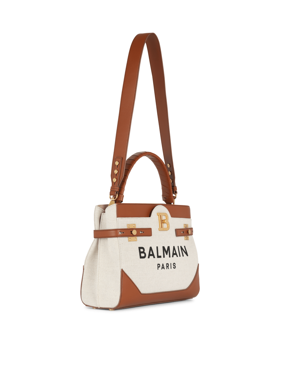 Women's Balmain Canvas B-Buzz Leather Panel Handbag Beige | USA Irem7Nj1