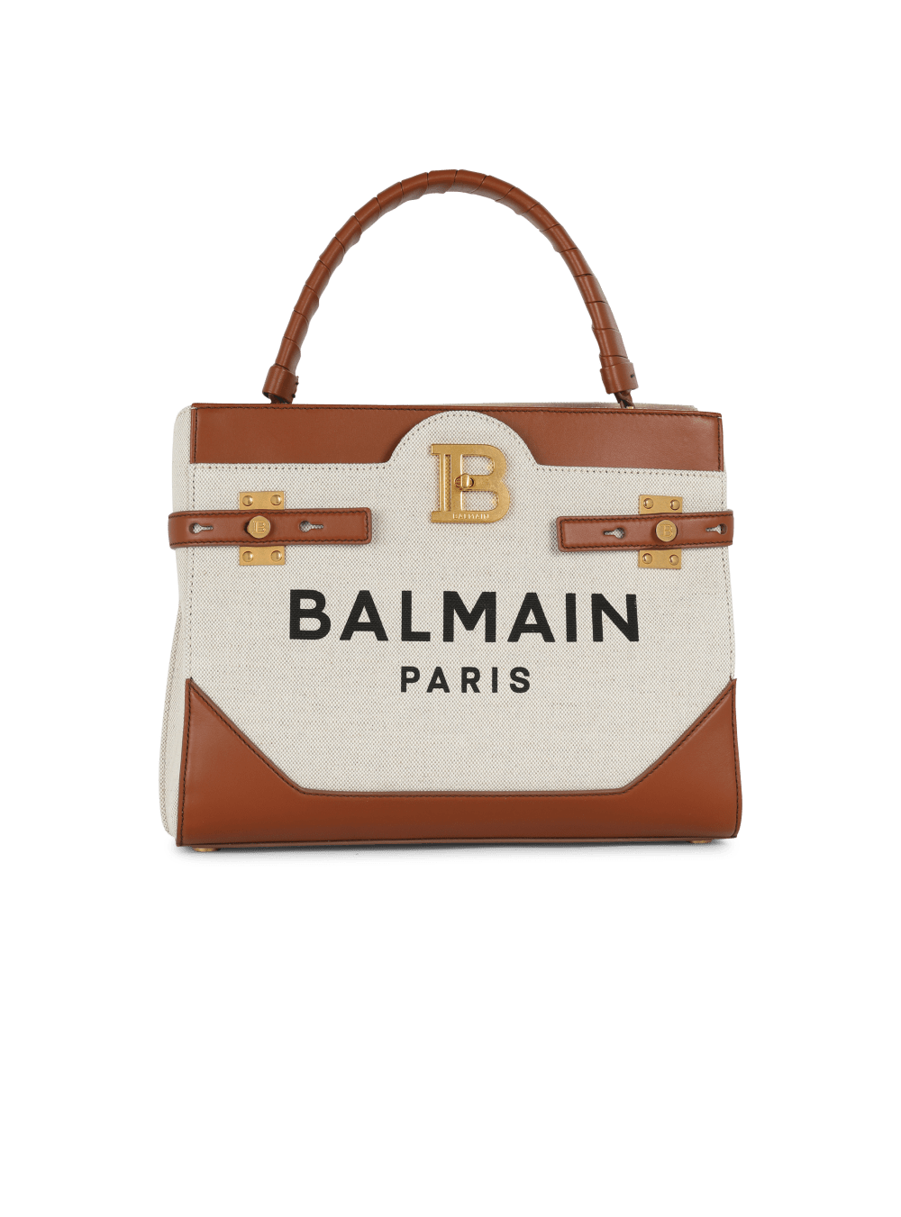 Women\'s Balmain Canvas B-Buzz Leather Panel Handbag Beige | USA Irem7Nj1