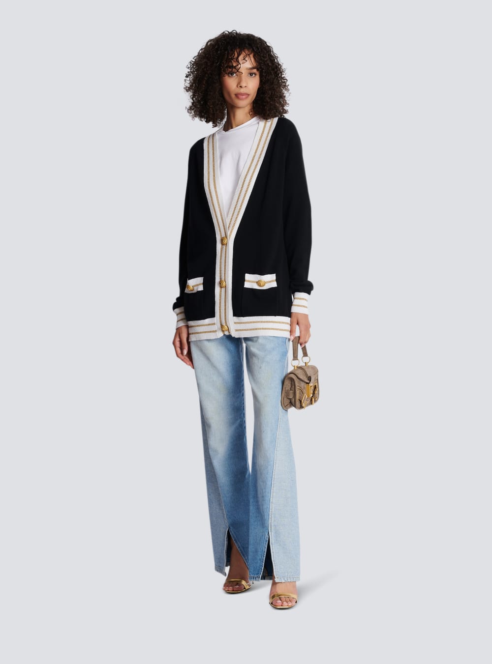 Women's Balmain Cashmere With Logo Cardigan Black | USA KbI7w3cH