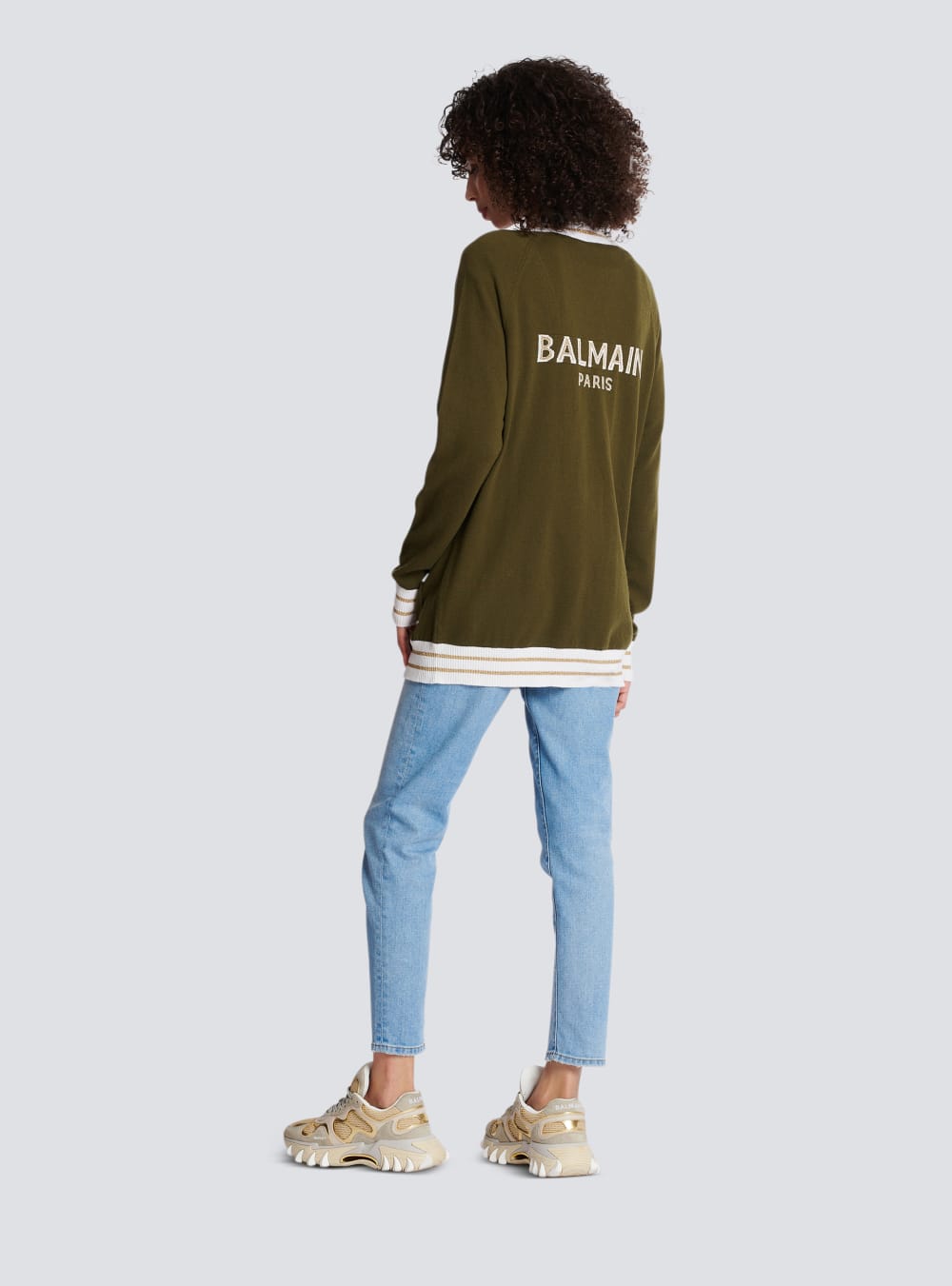 Women's Balmain Cashmere With Logo Cardigan Khaki | USA cmj5LcCA