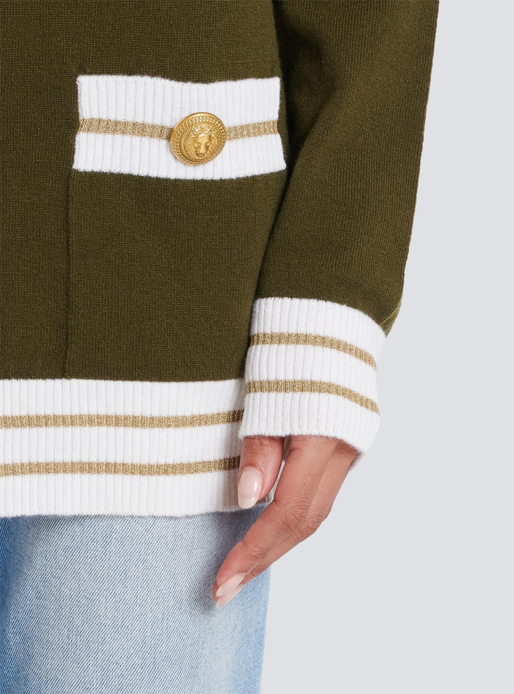 Women's Balmain Cashmere With Logo Cardigan Khaki | USA cmj5LcCA