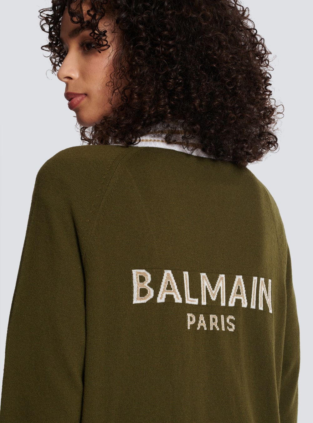 Women's Balmain Cashmere With Logo Cardigan Khaki | USA cmj5LcCA