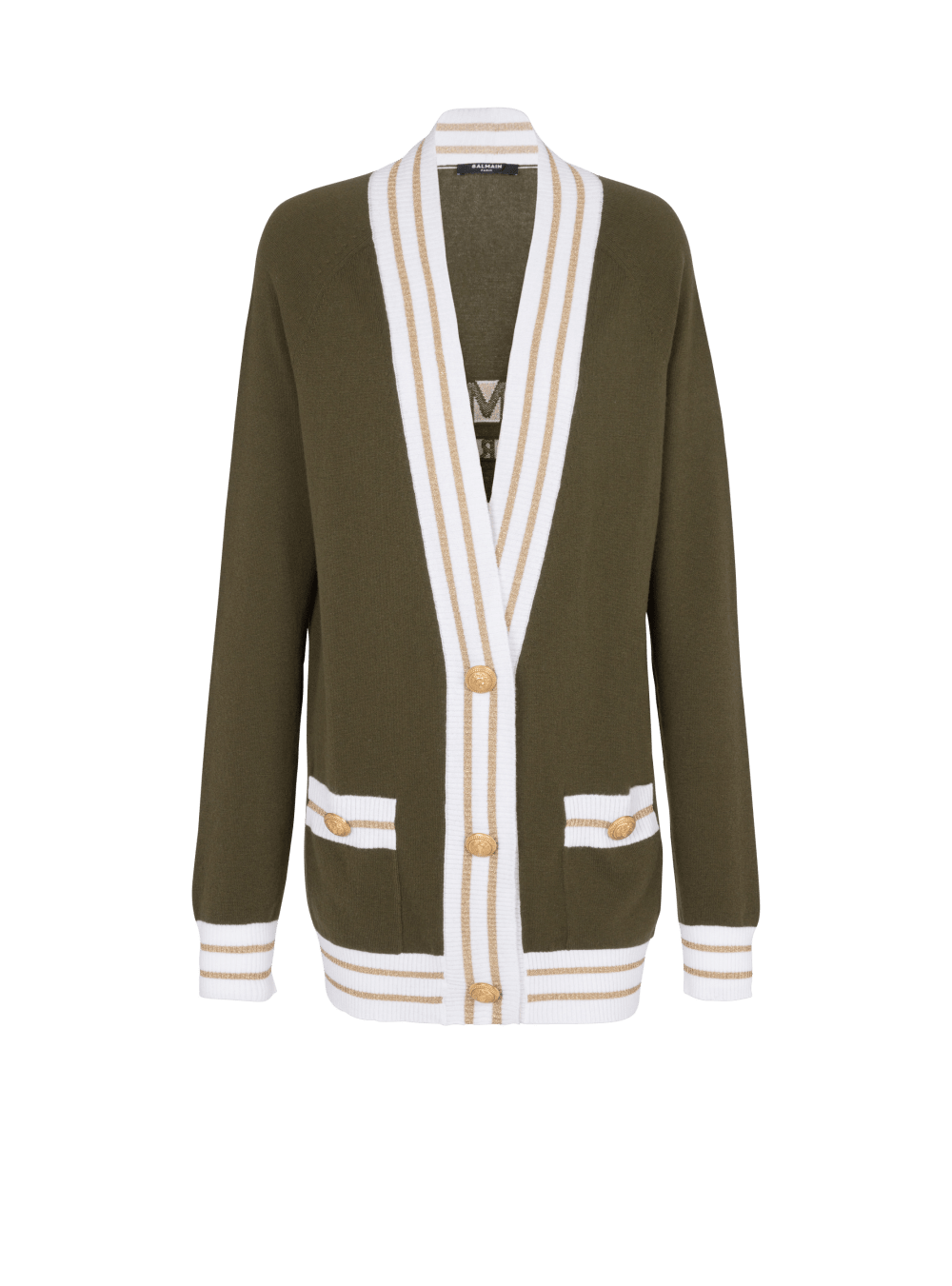 Women\'s Balmain Cashmere With Logo Cardigan Khaki | USA cmj5LcCA