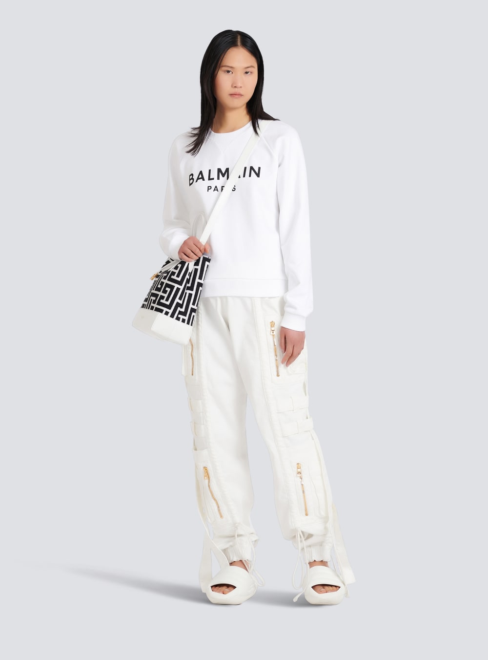 Women's Balmain Cotton Eco-designed With Flocked Logo Sweatshirts White | USA XRibNQ9x