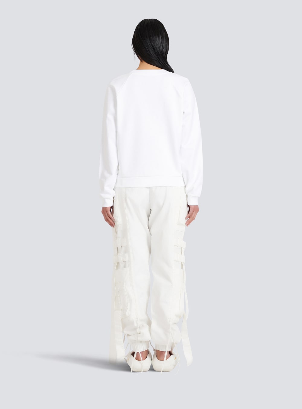 Women's Balmain Cotton Eco-designed With Flocked Logo Sweatshirts White | USA XRibNQ9x