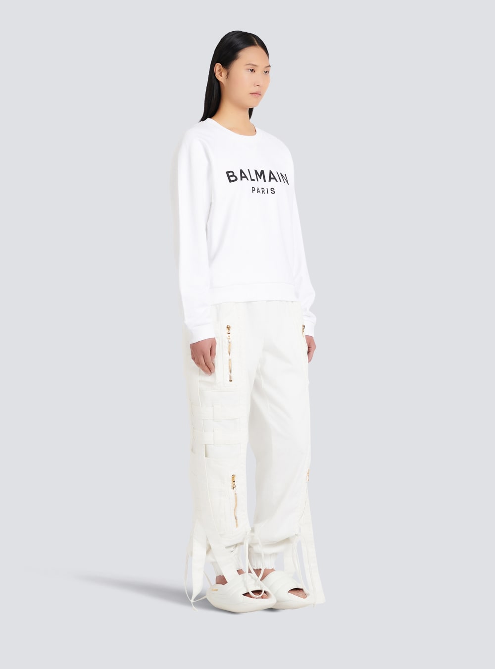 Women's Balmain Cotton Eco-designed With Flocked Logo Sweatshirts White | USA XRibNQ9x