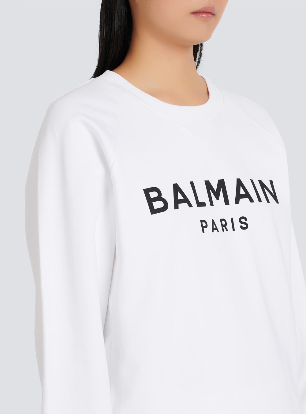 Women's Balmain Cotton Eco-designed With Flocked Logo Sweatshirts White | USA XRibNQ9x