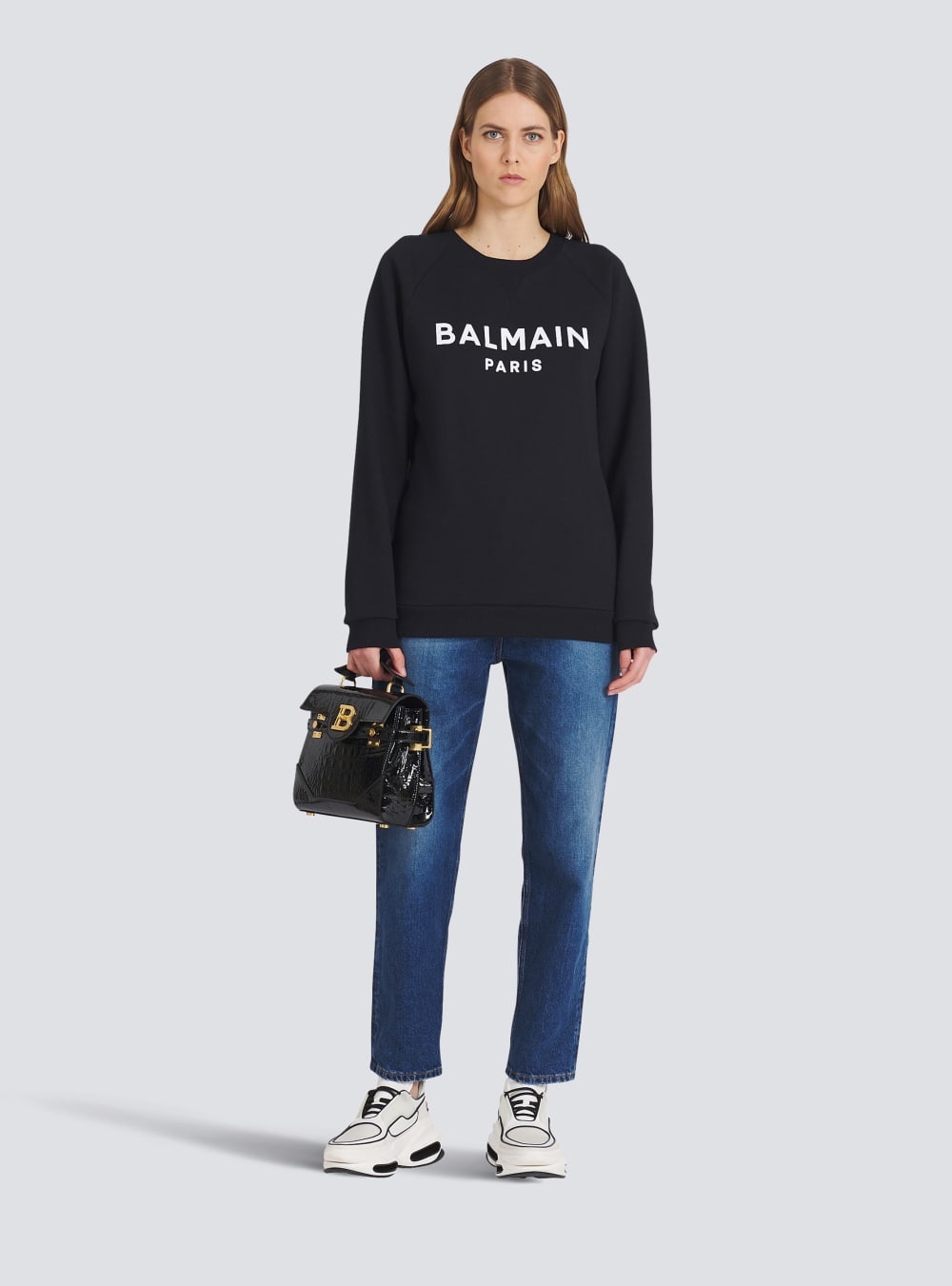 Women's Balmain Cotton Eco-designed With Flocked Logo Sweatshirts Black | USA gENYtrhP