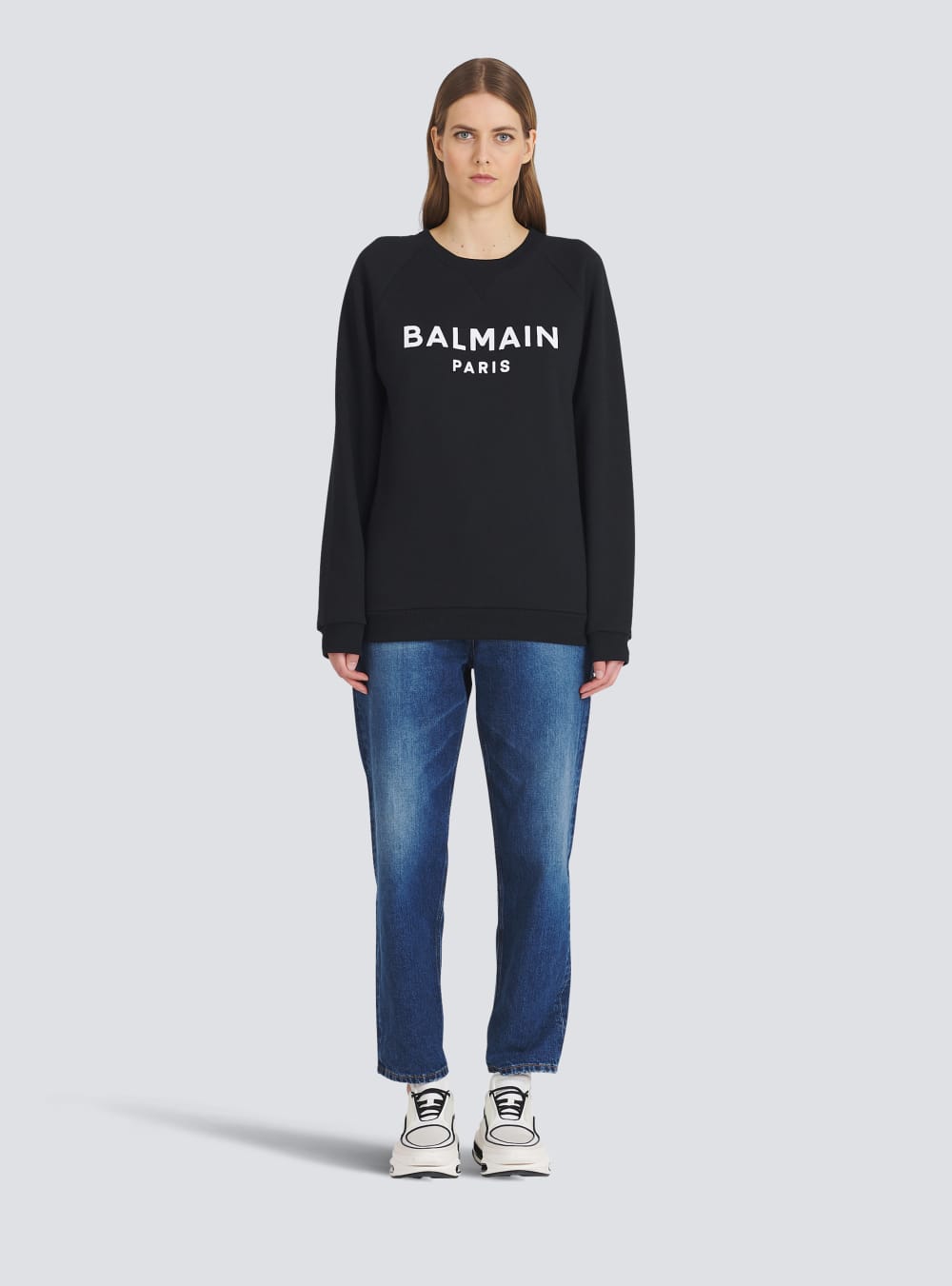 Women's Balmain Cotton Eco-designed With Flocked Logo Sweatshirts Black | USA gENYtrhP