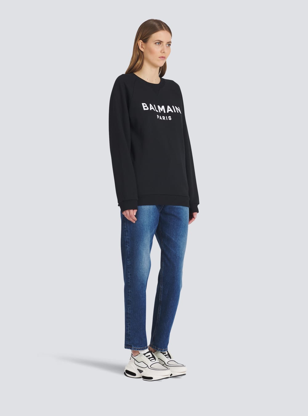 Women's Balmain Cotton Eco-designed With Flocked Logo Sweatshirts Black | USA gENYtrhP