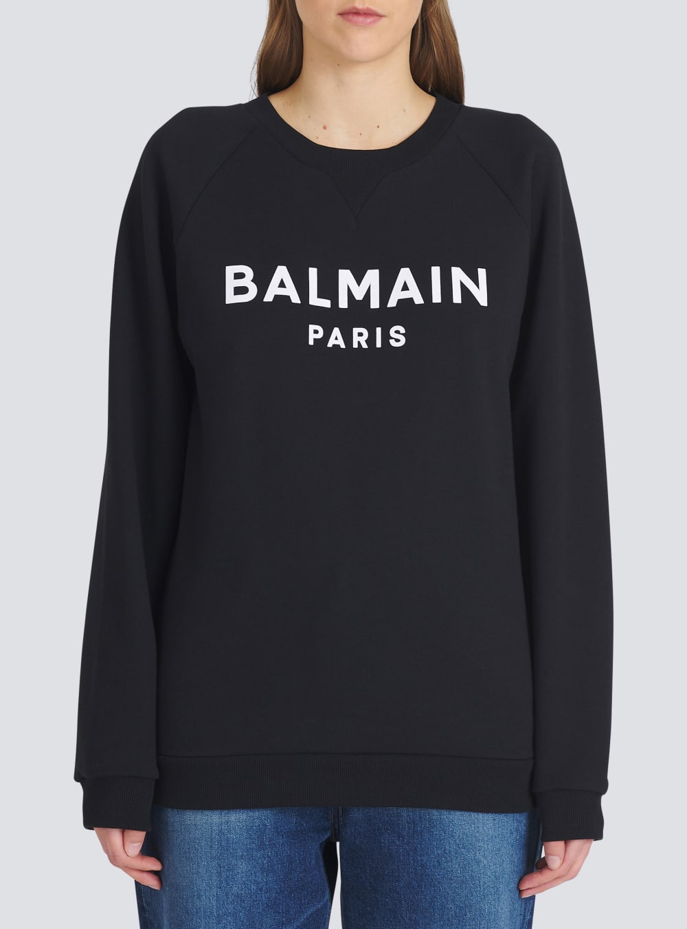 Women's Balmain Cotton Eco-designed With Flocked Logo Sweatshirts Black | USA gENYtrhP