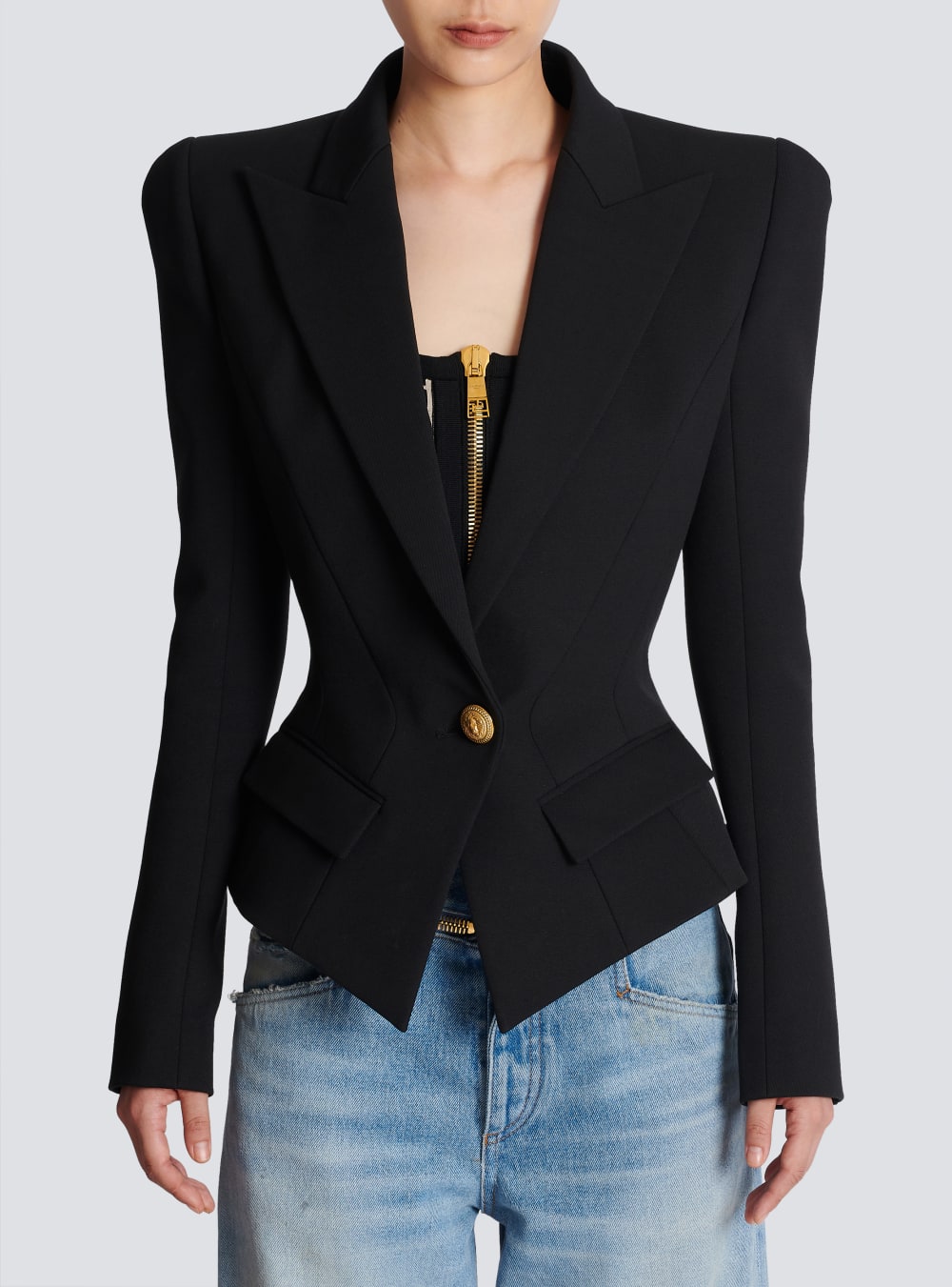 Women's Balmain Cotton Grain Of Powder Slim-fitting Jackets Black | USA PRjqde3b