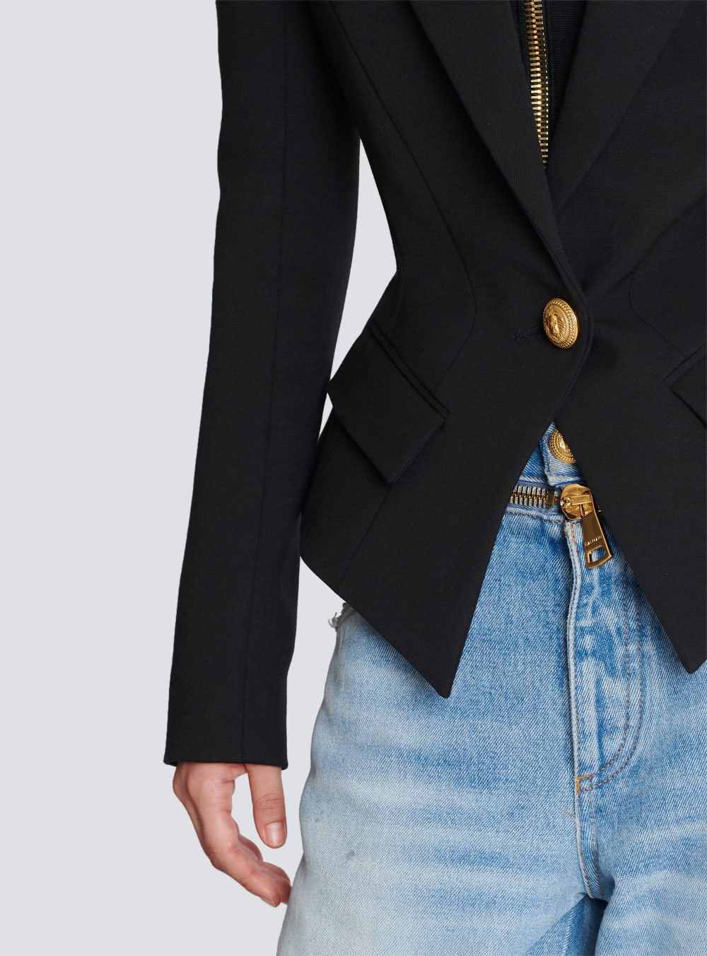 Women's Balmain Cotton Grain Of Powder Slim-fitting Jackets Black | USA PRjqde3b