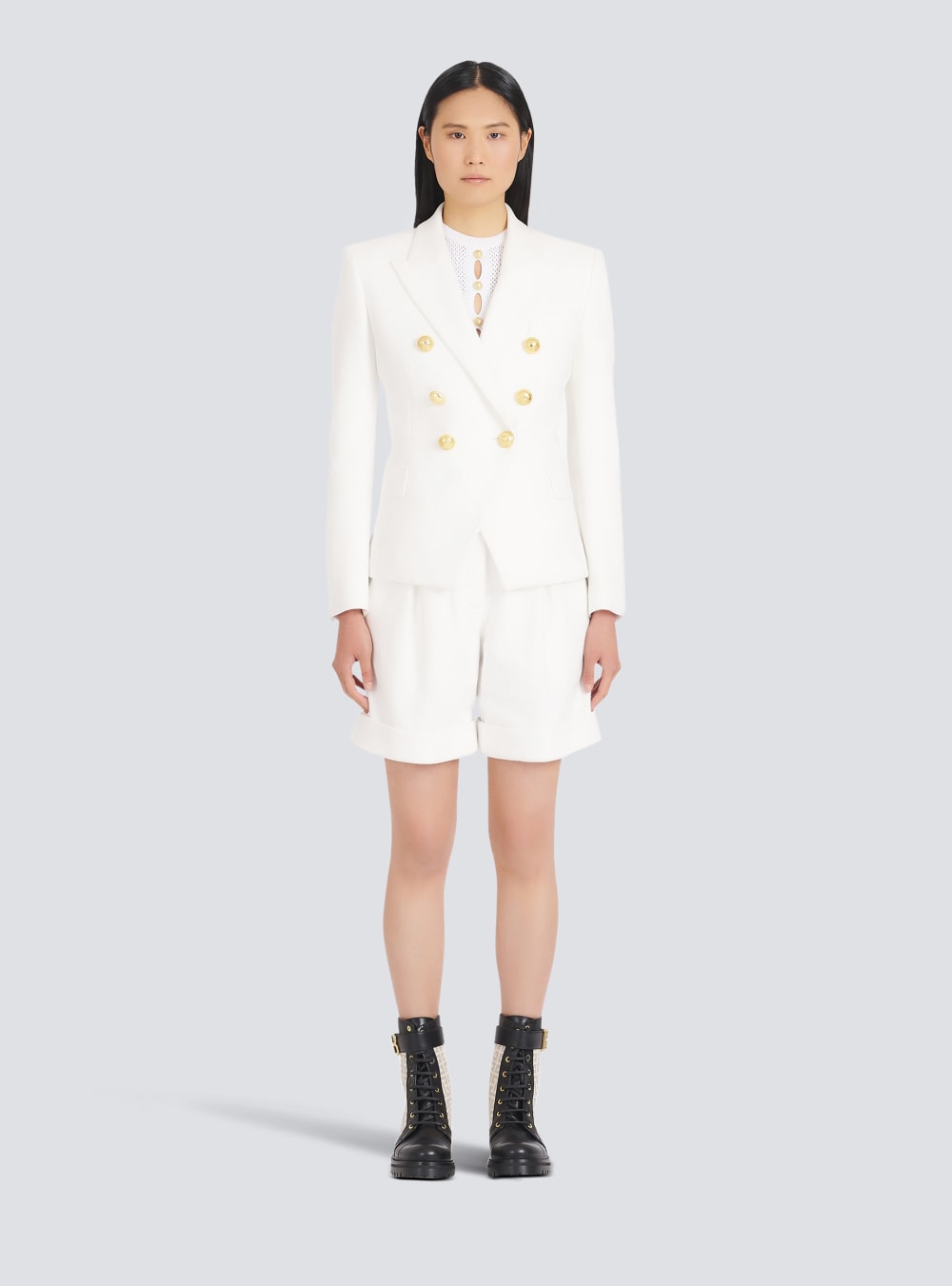 Women's Balmain Cotton Piqué Double-buttoned Jackets White | USA 26WIvwrD