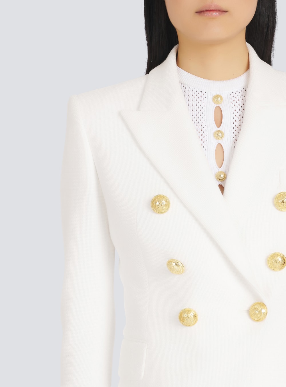 Women's Balmain Cotton Piqué Double-buttoned Jackets White | USA 26WIvwrD