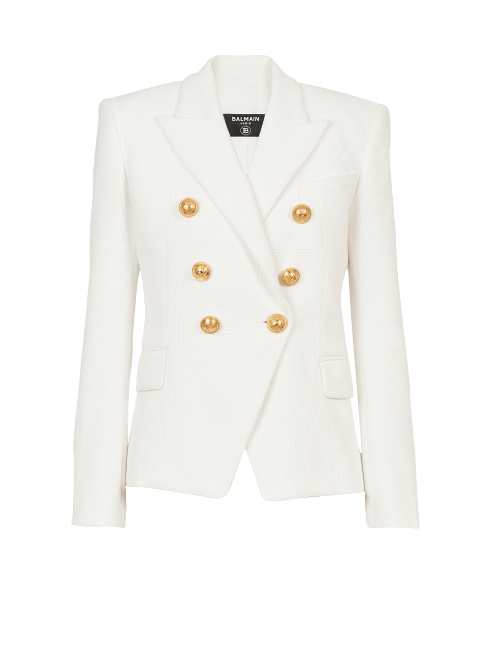 Women\'s Balmain Cotton Piqué Double-buttoned Jackets White | USA 26WIvwrD