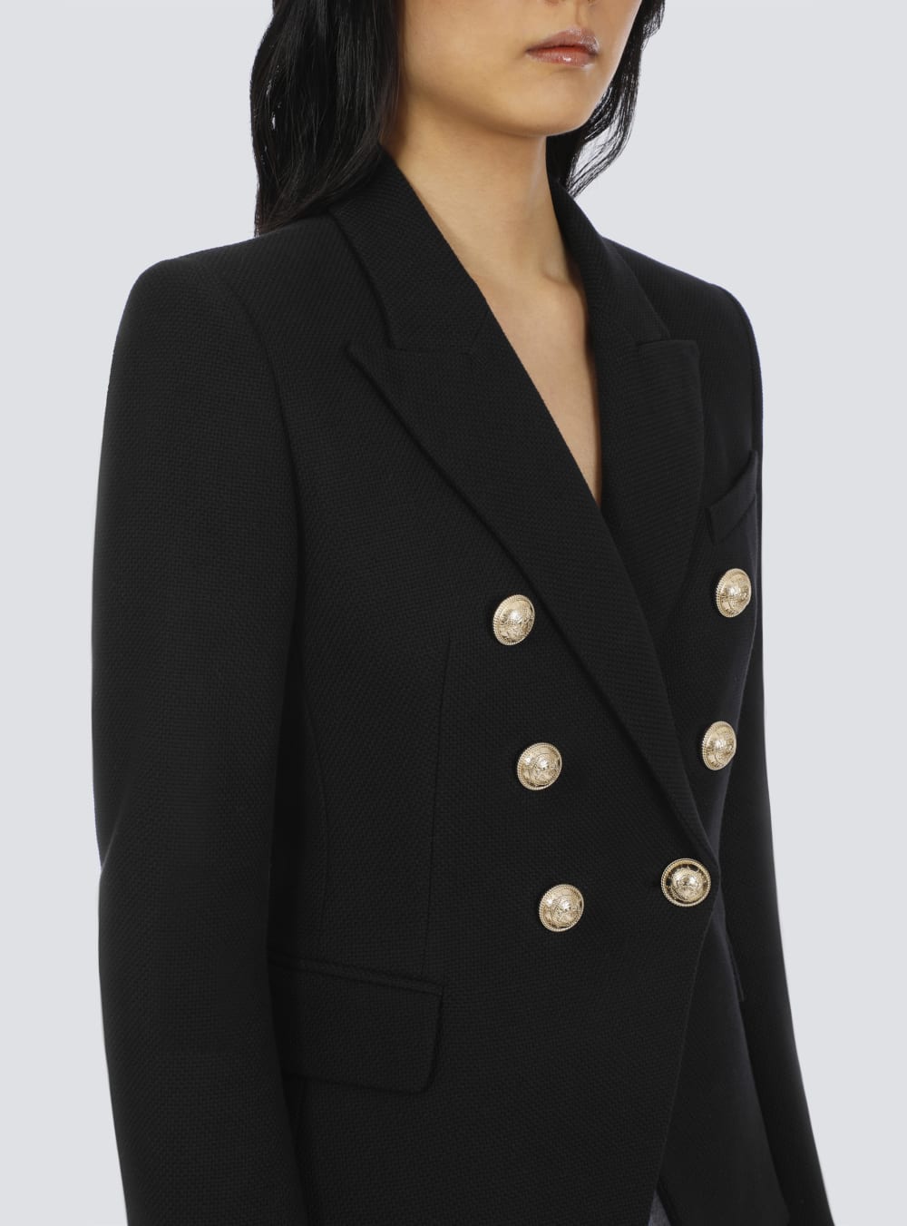 Women's Balmain Cotton Piqué Double-buttoned Jackets Black | USA Mnr3aPdF