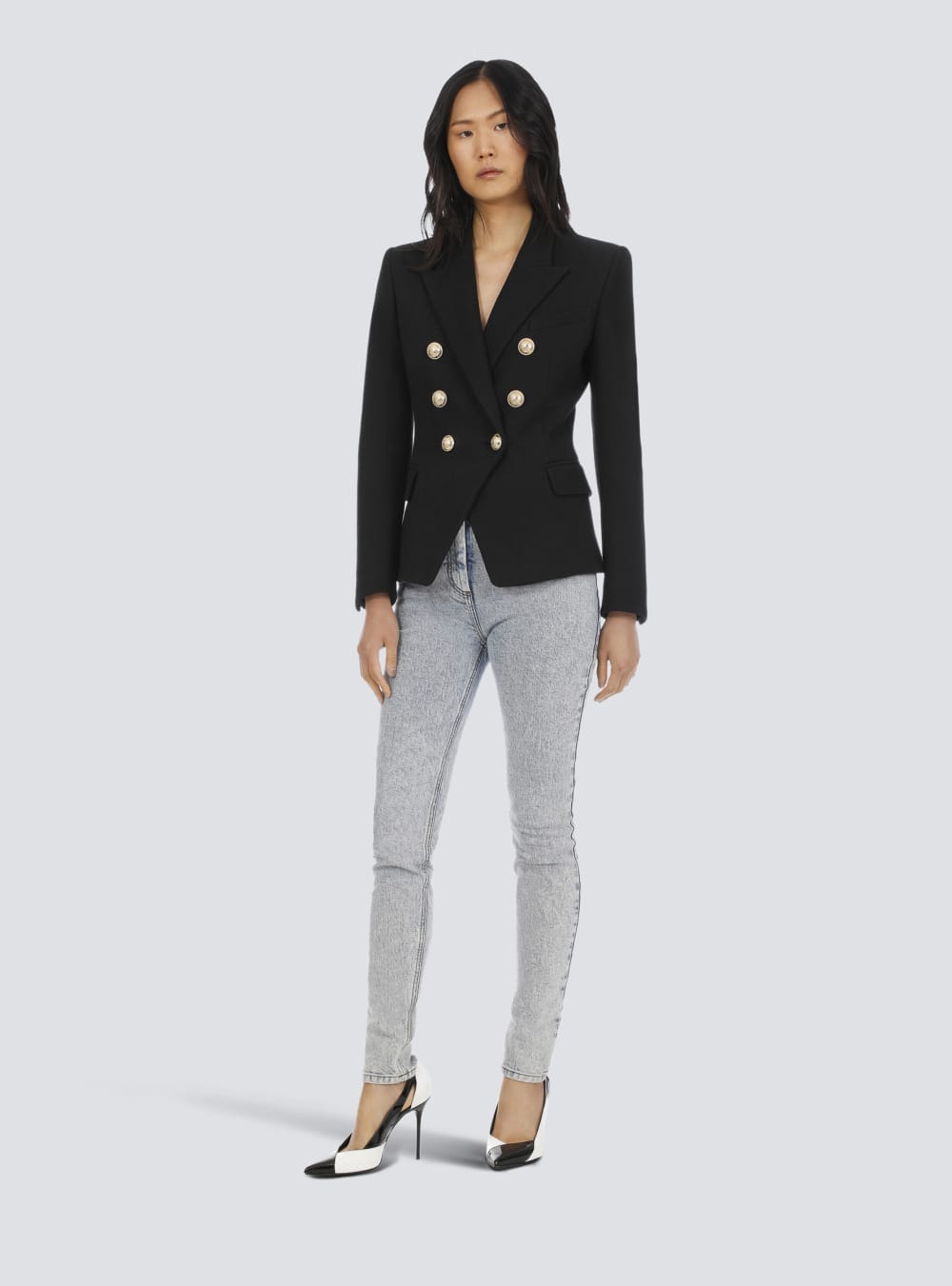 Women's Balmain Cotton Piqué Double-buttoned Jackets Black | USA Mnr3aPdF