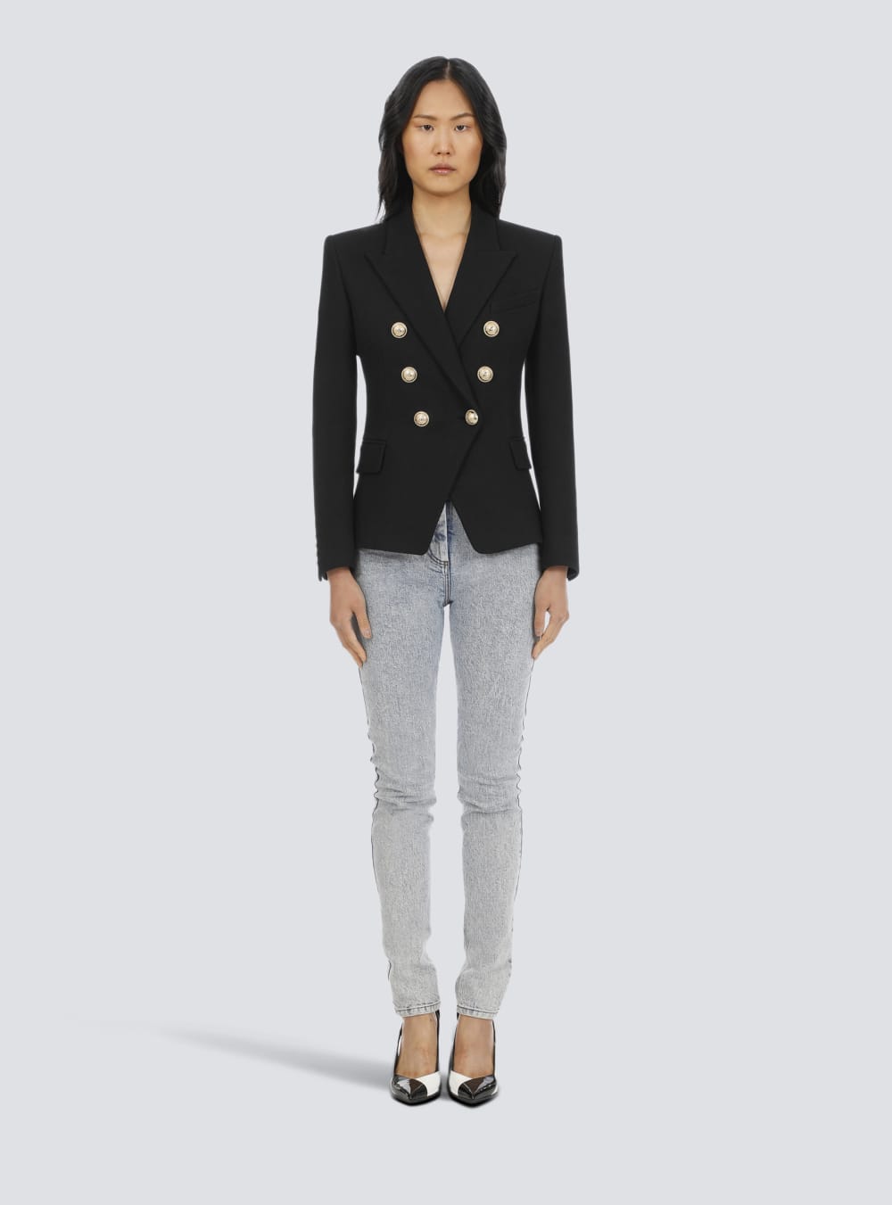 Women's Balmain Cotton Piqué Double-buttoned Jackets Black | USA Mnr3aPdF