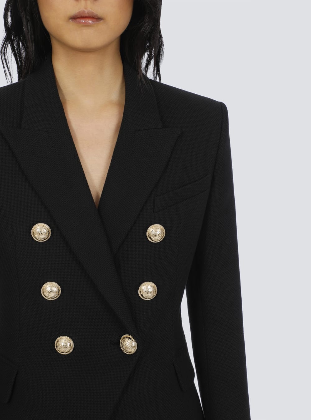 Women's Balmain Cotton Piqué Double-buttoned Jackets Black | USA Mnr3aPdF