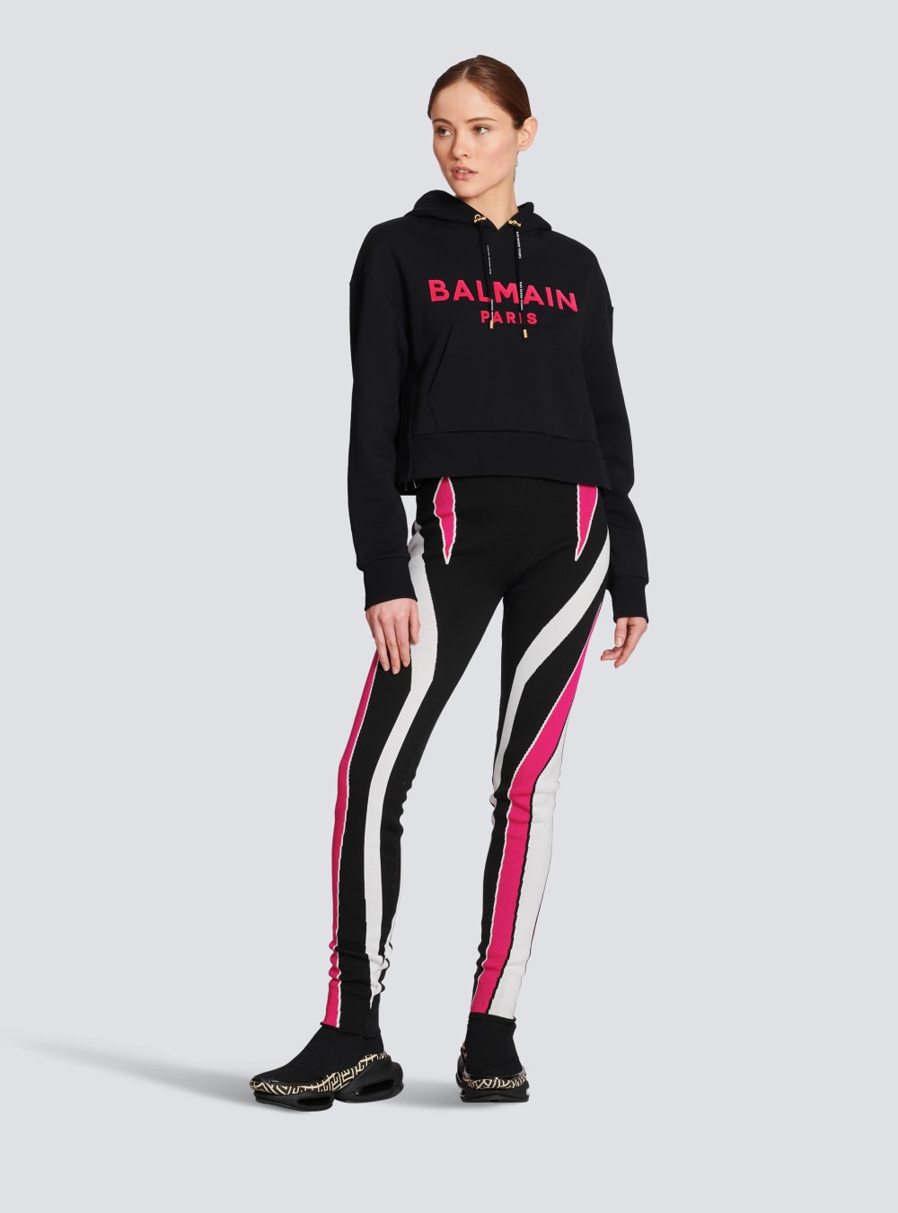 Women's Balmain Cotton Printed Logo Sweatshirts Black | USA 74WAL09g