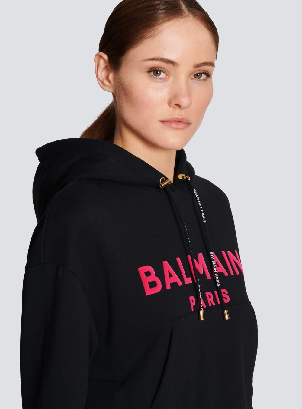 Women's Balmain Cotton Printed Logo Sweatshirts Black | USA 74WAL09g