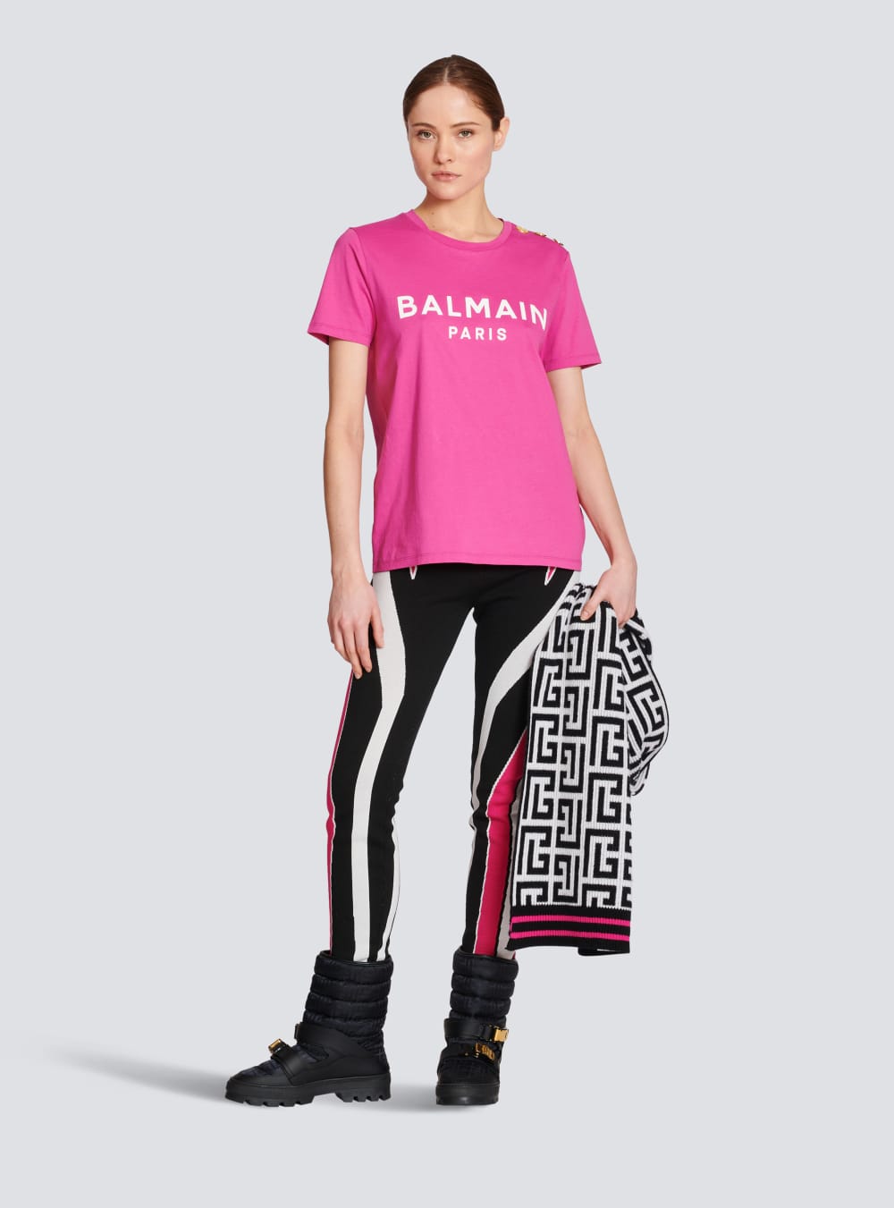 Women's Balmain Cotton Printed Logo T Shirts Pink | USA cIFP8zIY