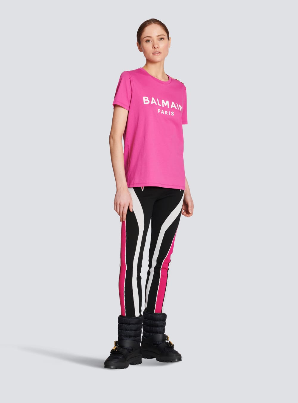 Women's Balmain Cotton Printed Logo T Shirts Pink | USA cIFP8zIY