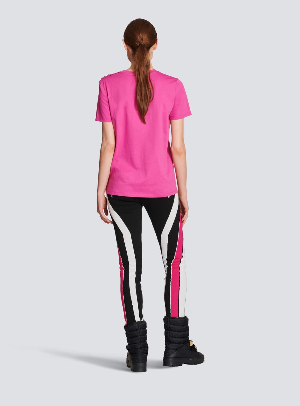 Women's Balmain Cotton Printed Logo T Shirts Pink | USA cIFP8zIY