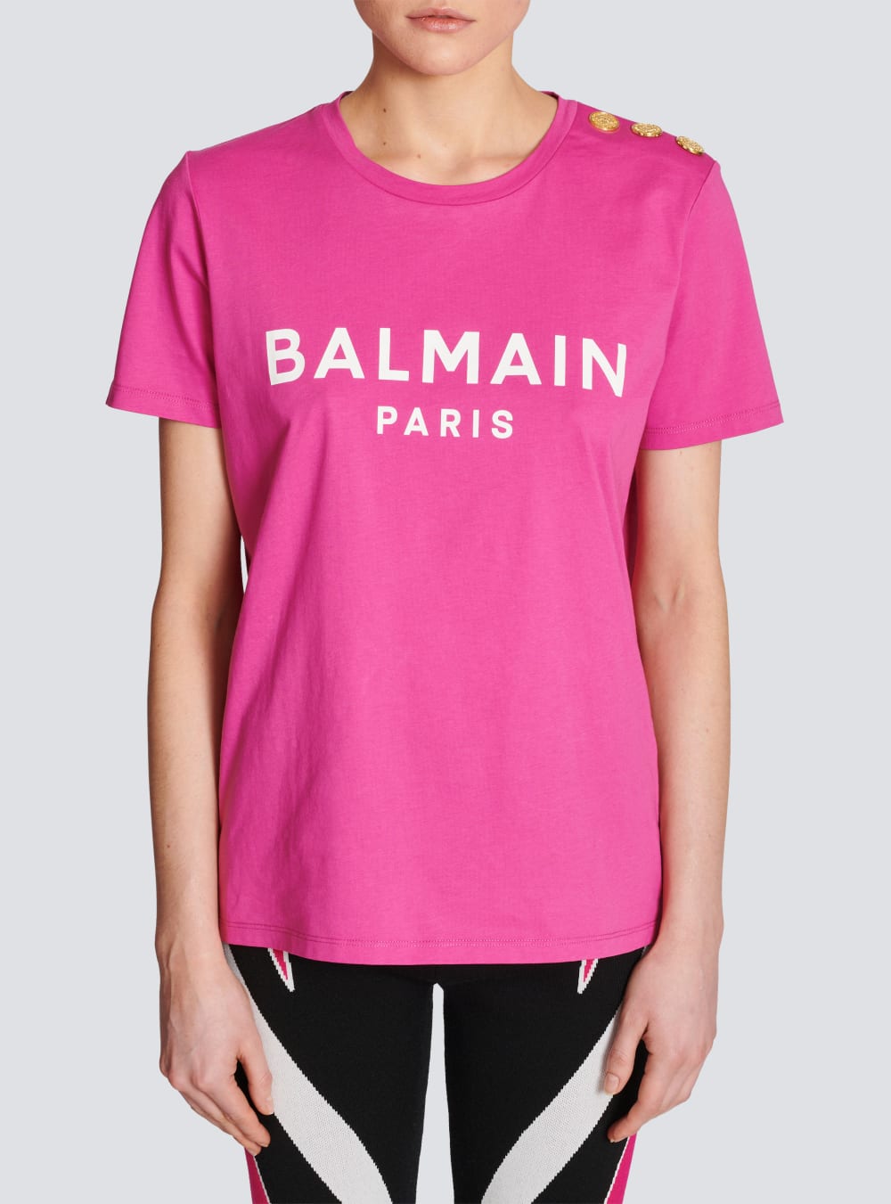 Women's Balmain Cotton Printed Logo T Shirts Pink | USA cIFP8zIY