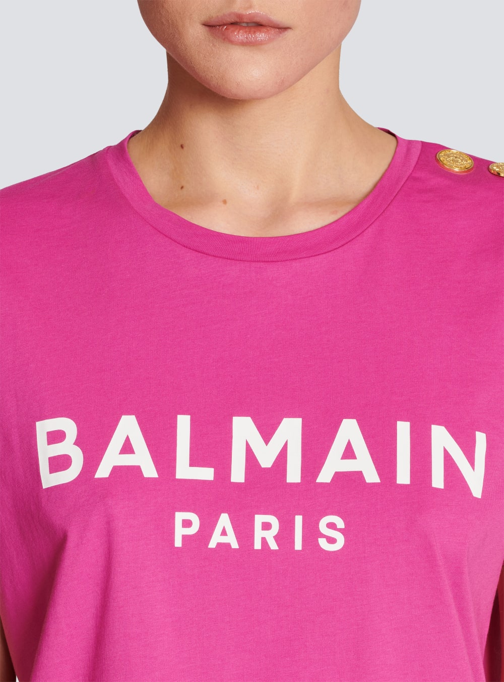 Women's Balmain Cotton Printed Logo T Shirts Pink | USA cIFP8zIY