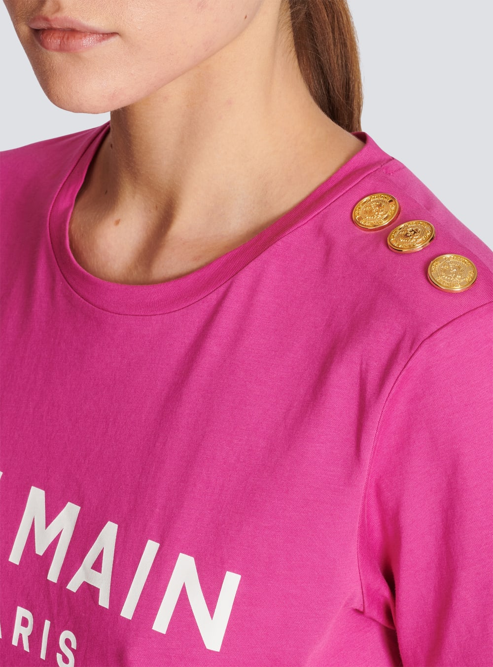 Women's Balmain Cotton Printed Logo T Shirts Pink | USA cIFP8zIY