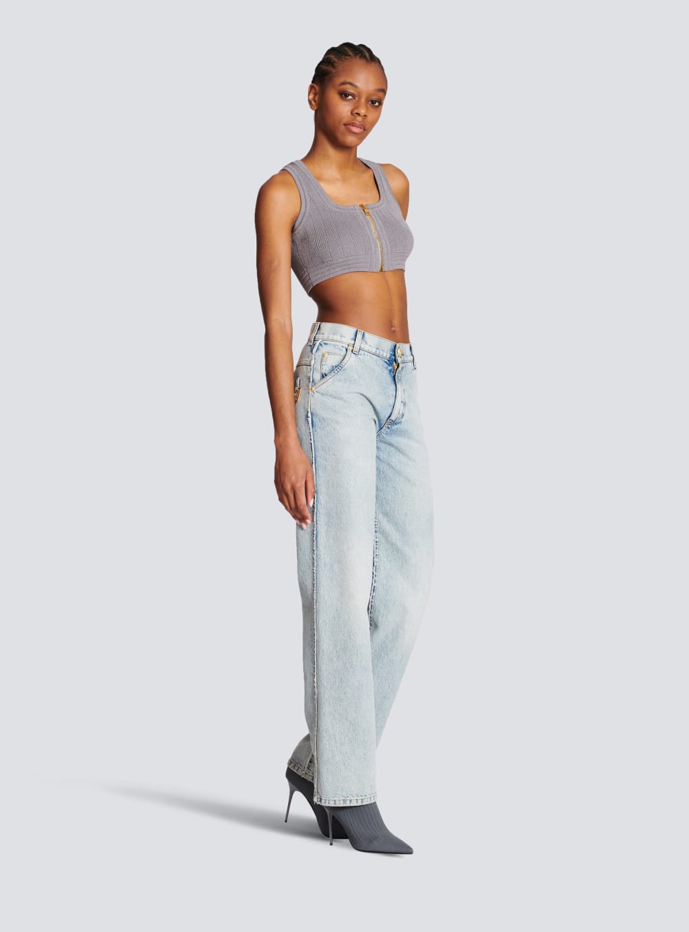 Women's Balmain Cotton Wide-leg Jeans Blue | USA EEYFcxK4