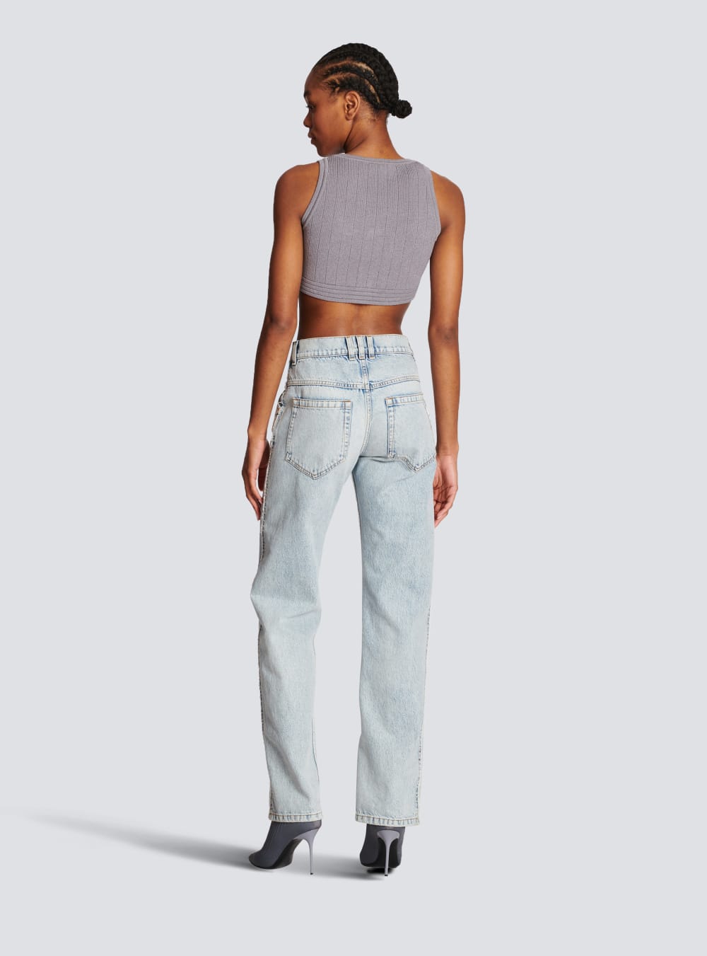 Women's Balmain Cotton Wide-leg Jeans Blue | USA EEYFcxK4