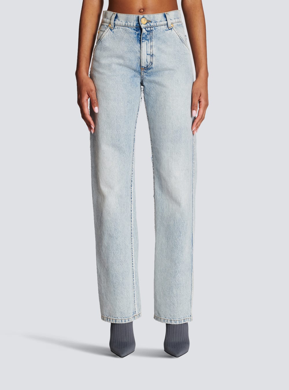 Women's Balmain Cotton Wide-leg Jeans Blue | USA EEYFcxK4