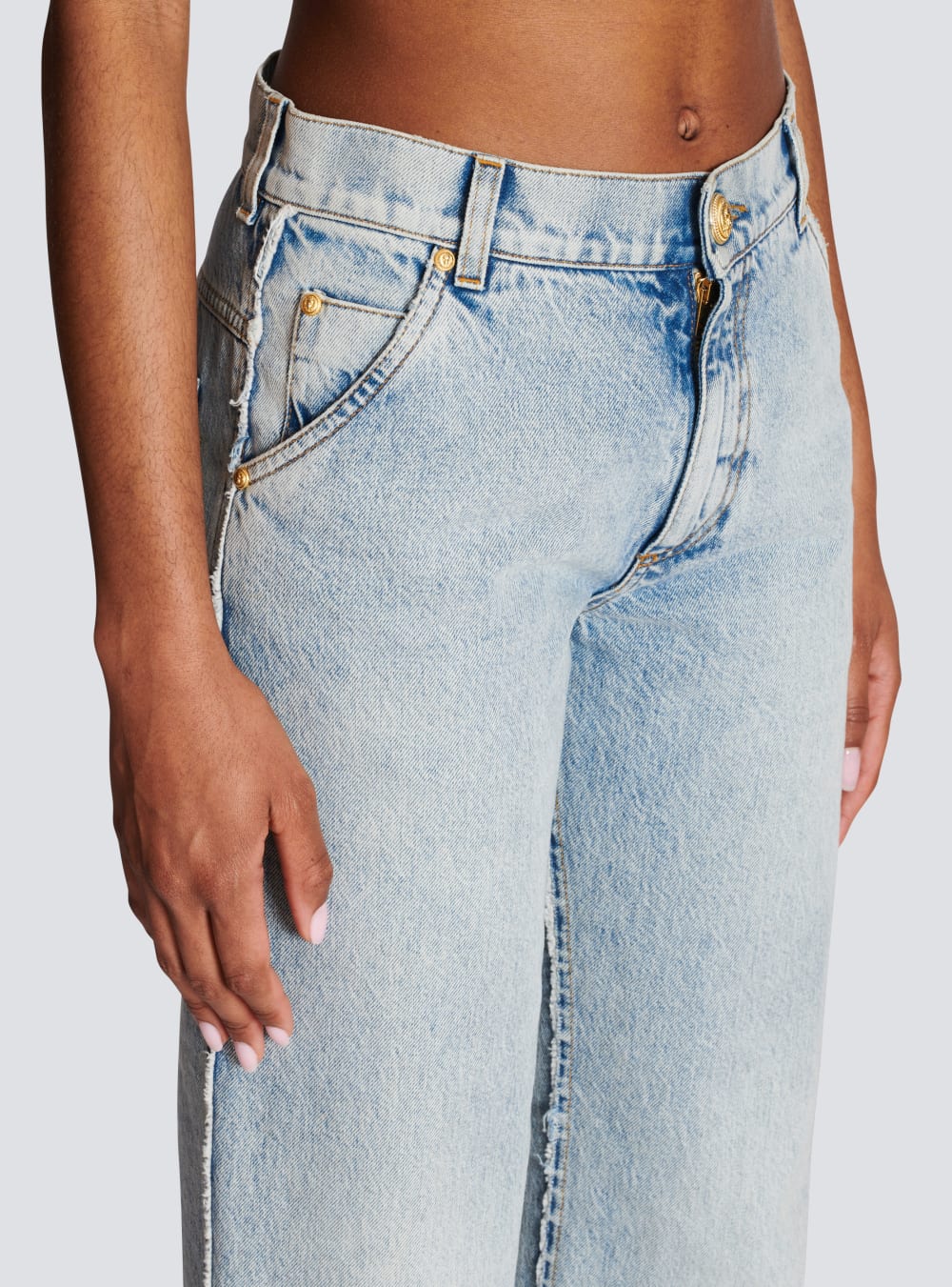 Women's Balmain Cotton Wide-leg Jeans Blue | USA EEYFcxK4