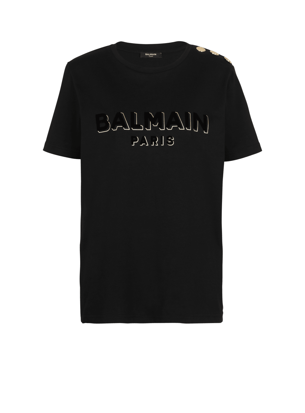 Women\'s Balmain Cotton With Flocked Metallic Logo T Shirts Black | USA gcDX6lmP