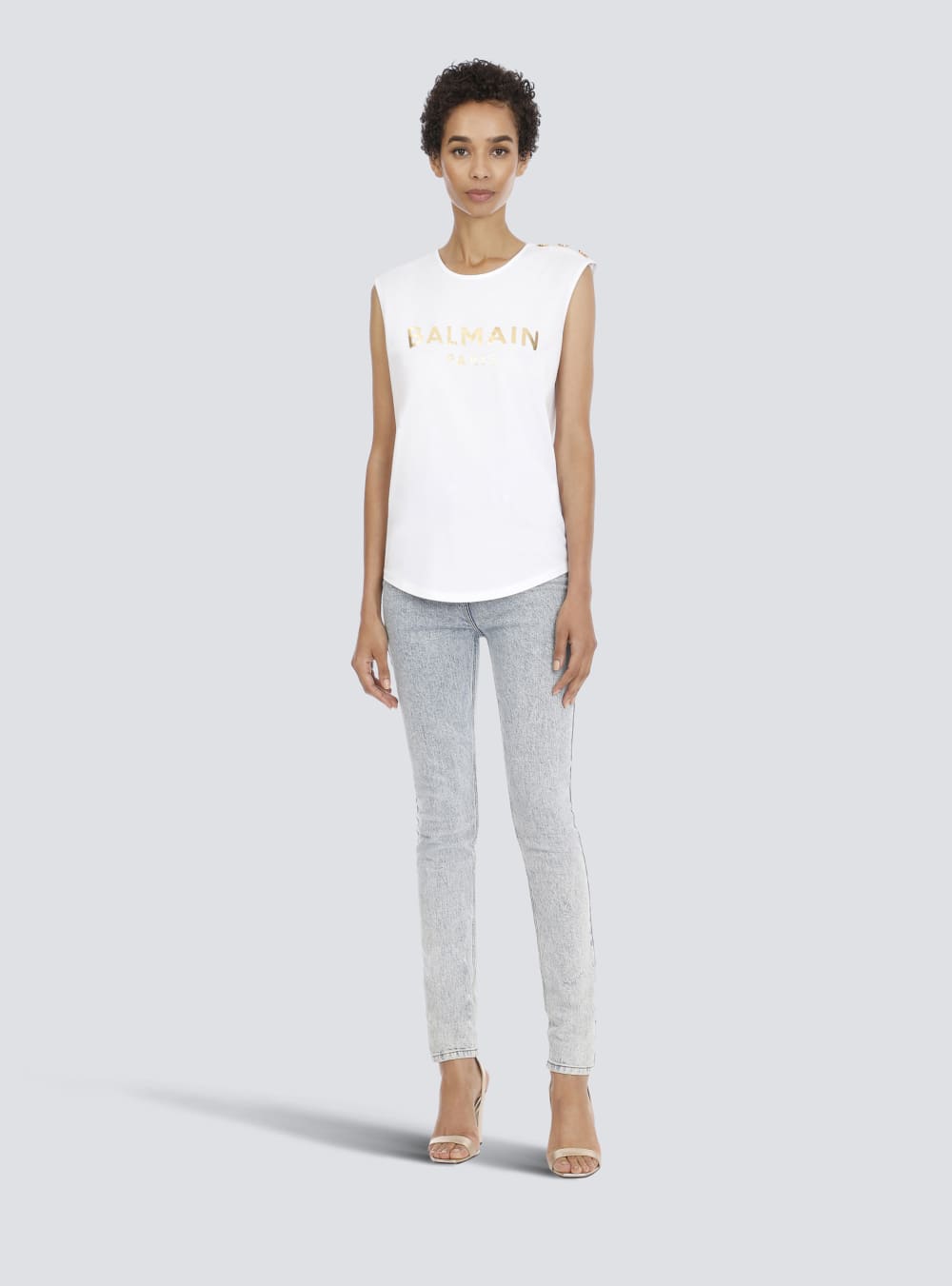 Women's Balmain Cotton With Logo Print T Shirts White | USA FWPAzNag