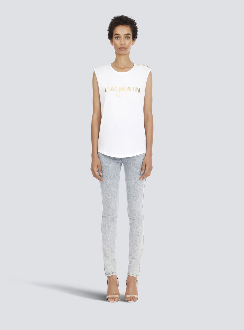 Women's Balmain Cotton With Logo Print T Shirts White | USA FWPAzNag