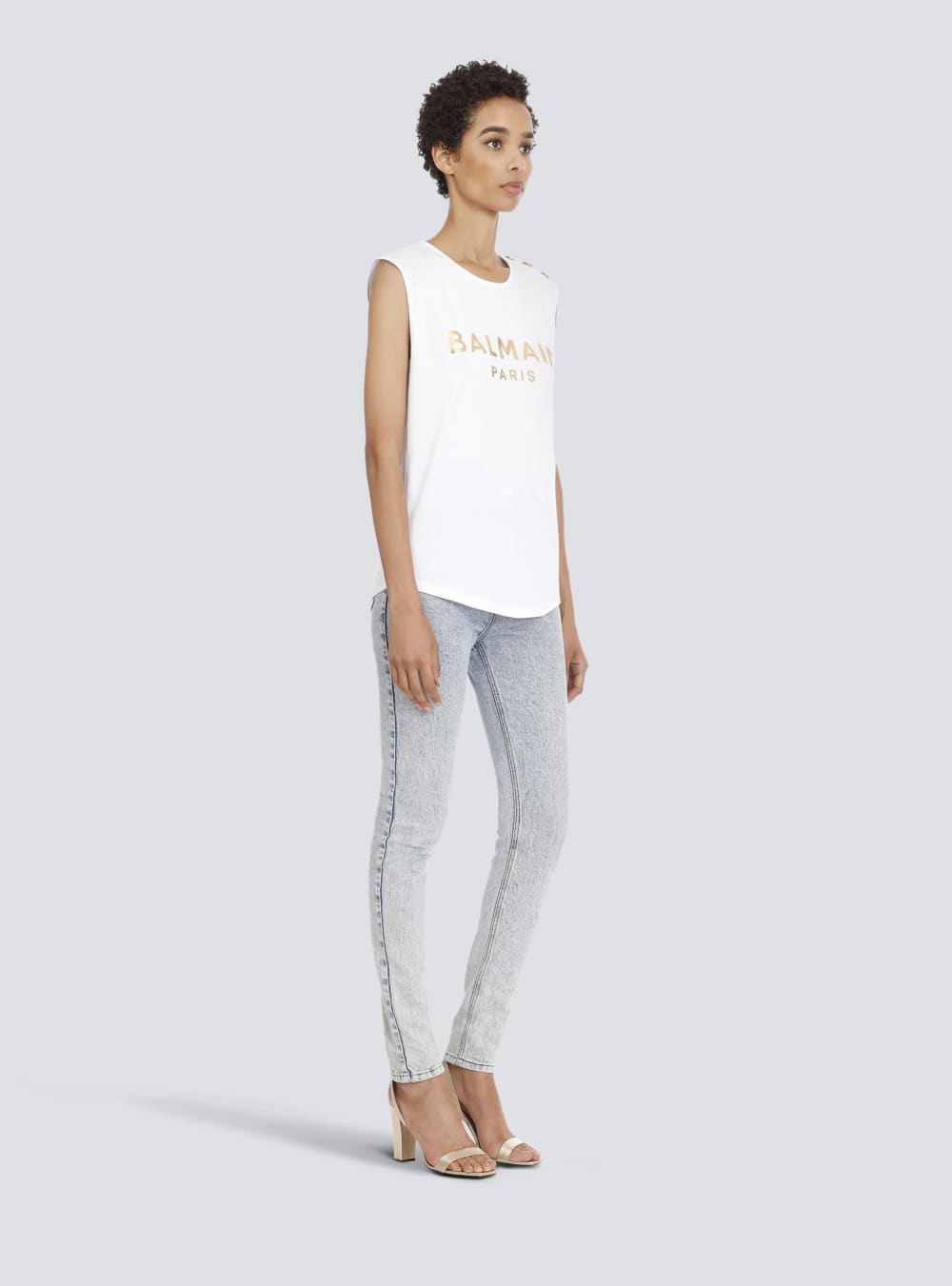 Women's Balmain Cotton With Logo Print T Shirts White | USA FWPAzNag