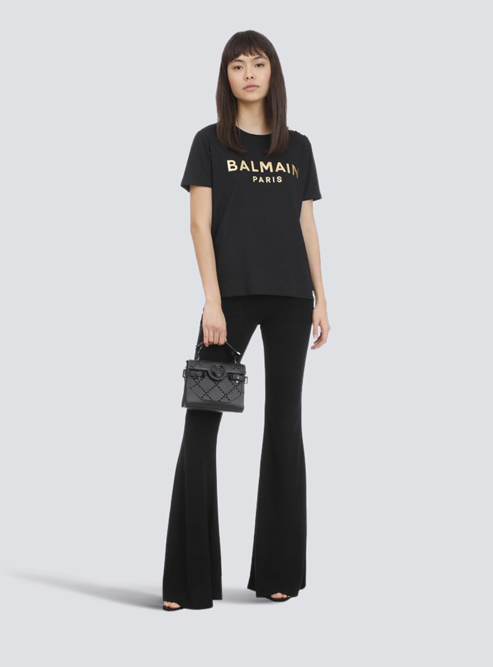 Women's Balmain Cotton With Logo Print T Shirts Black | USA kwOoTyxV