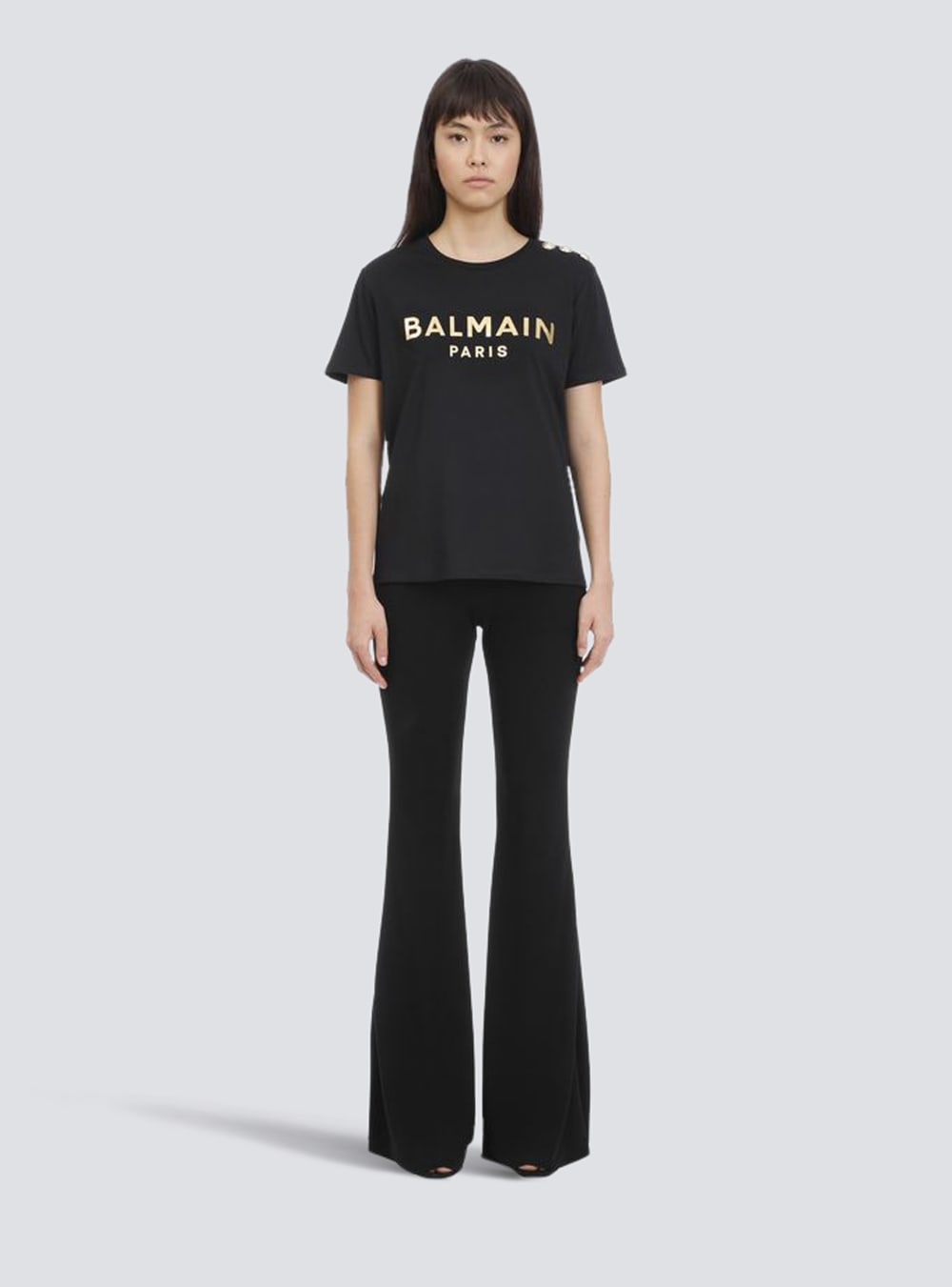 Women's Balmain Cotton With Logo Print T Shirts Black | USA kwOoTyxV