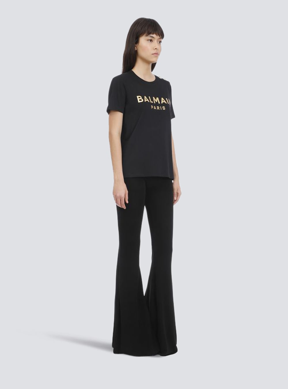 Women's Balmain Cotton With Logo Print T Shirts Black | USA kwOoTyxV