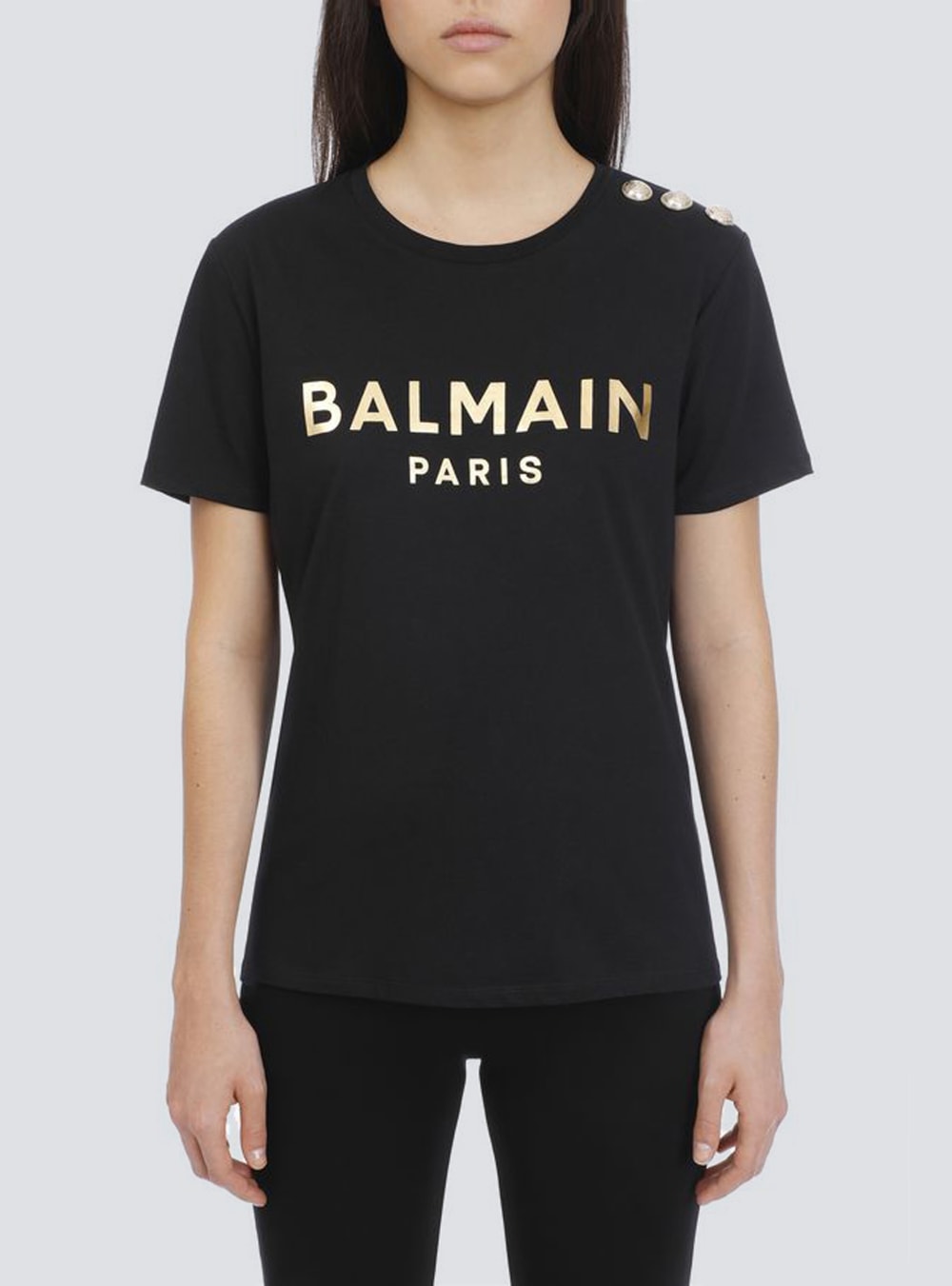 Women's Balmain Cotton With Logo Print T Shirts Black | USA kwOoTyxV