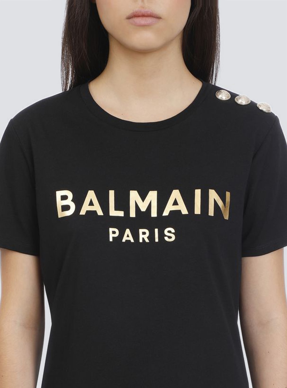 Women's Balmain Cotton With Logo Print T Shirts Black | USA kwOoTyxV