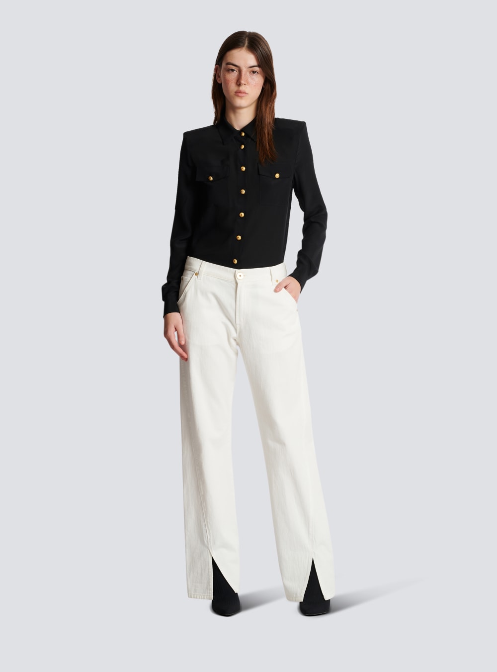 Women's Balmain Crepe De Chine Shirts Black | USA eeAuDKF0