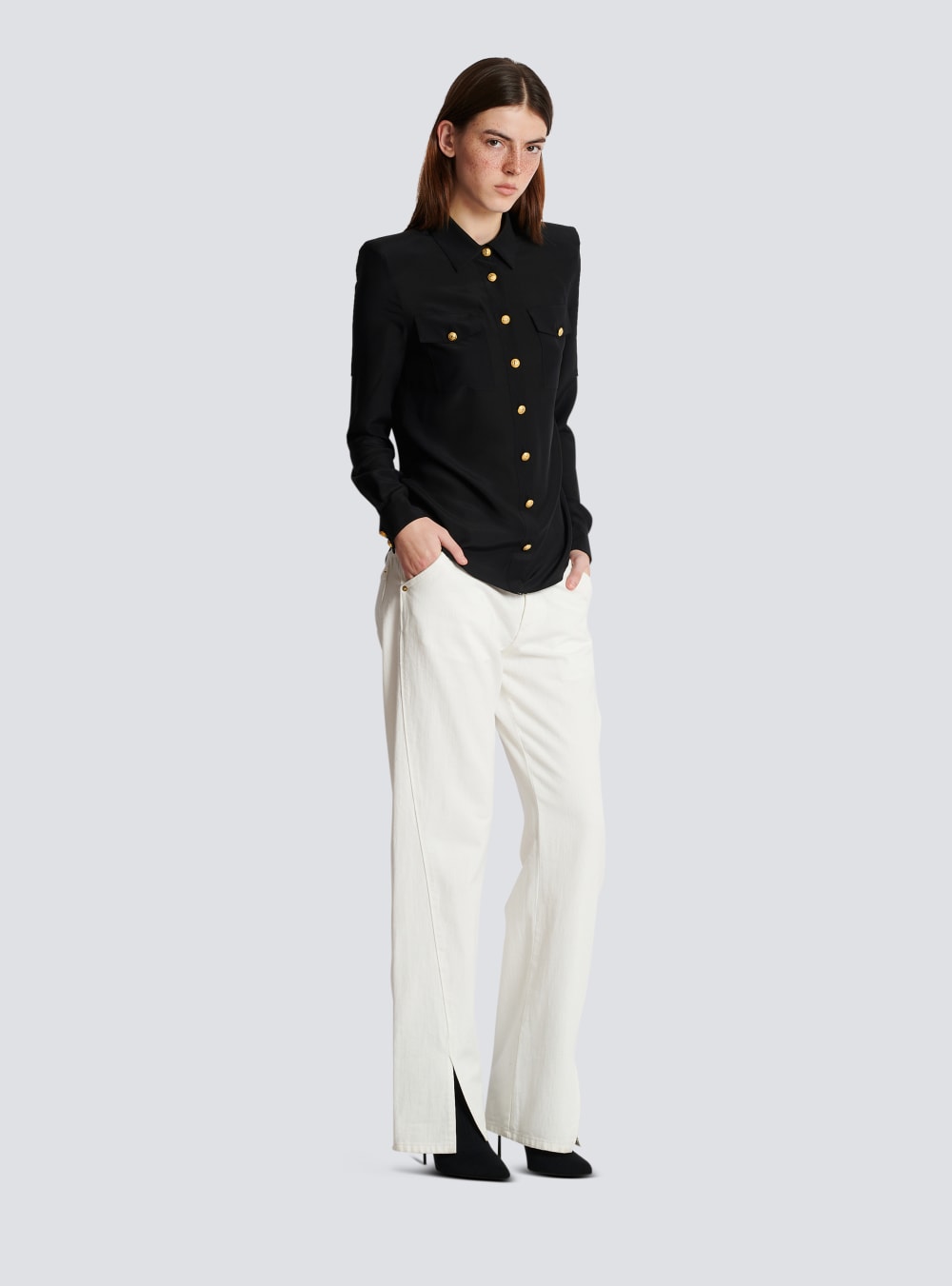 Women's Balmain Crepe De Chine Shirts Black | USA eeAuDKF0