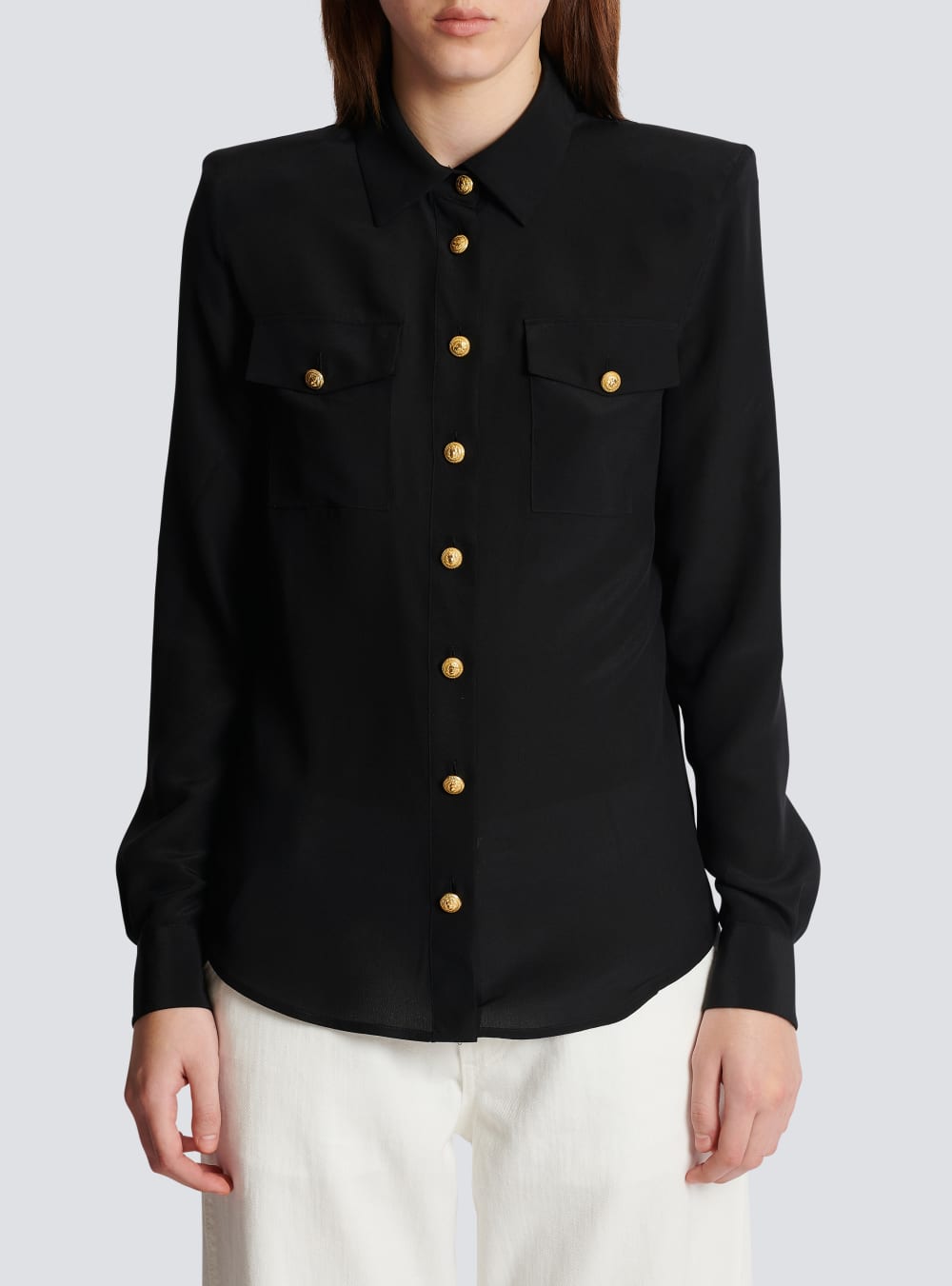 Women's Balmain Crepe De Chine Shirts Black | USA eeAuDKF0