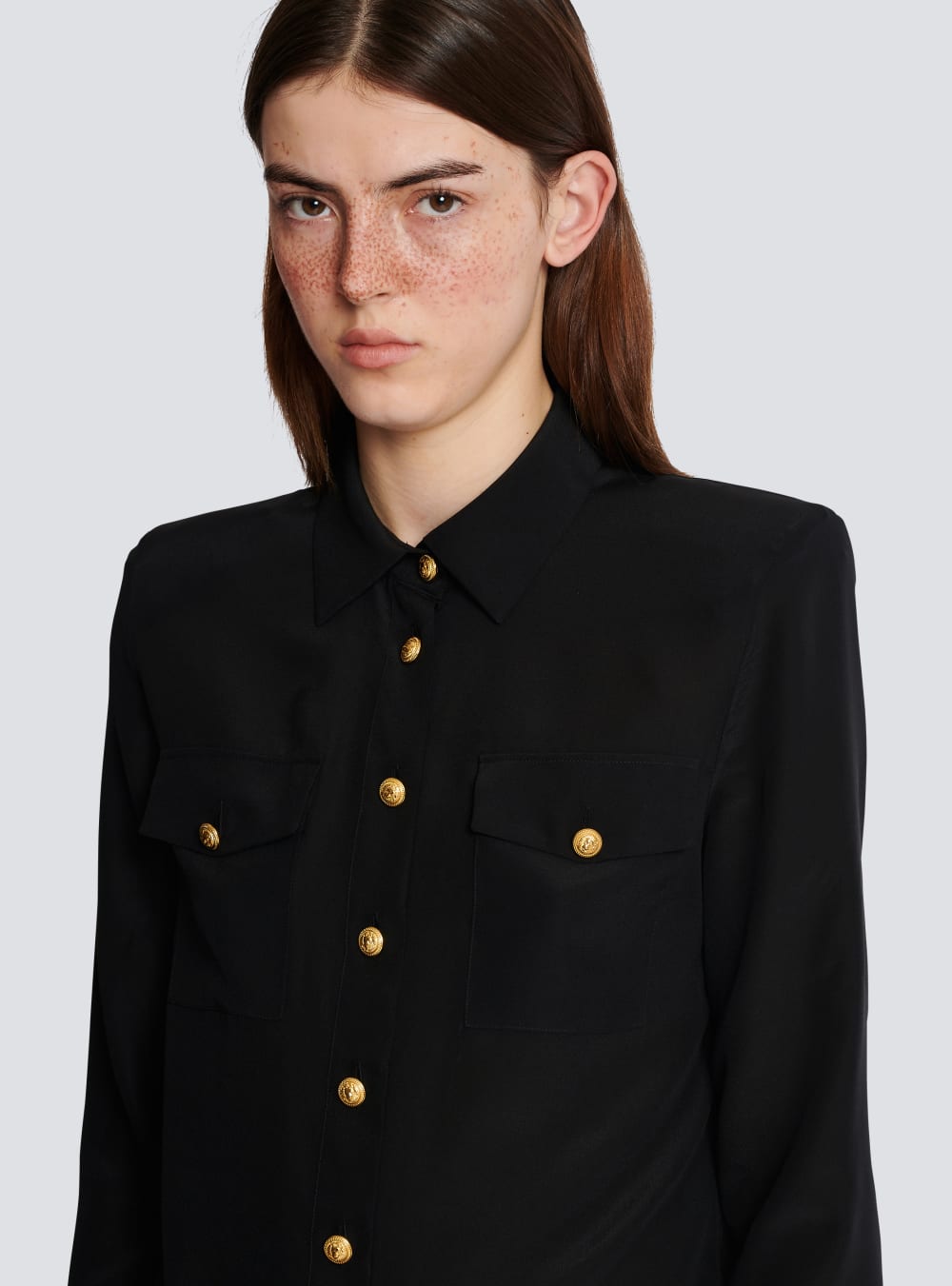 Women's Balmain Crepe De Chine Shirts Black | USA eeAuDKF0