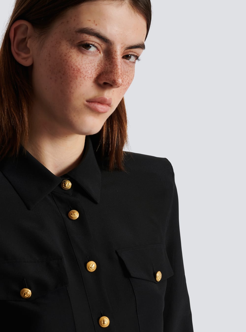 Women's Balmain Crepe De Chine Shirts Black | USA eeAuDKF0